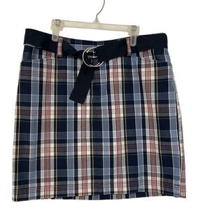 Chaps Blue Red Plaid Preppy Cotton belted Mini Skirt 8